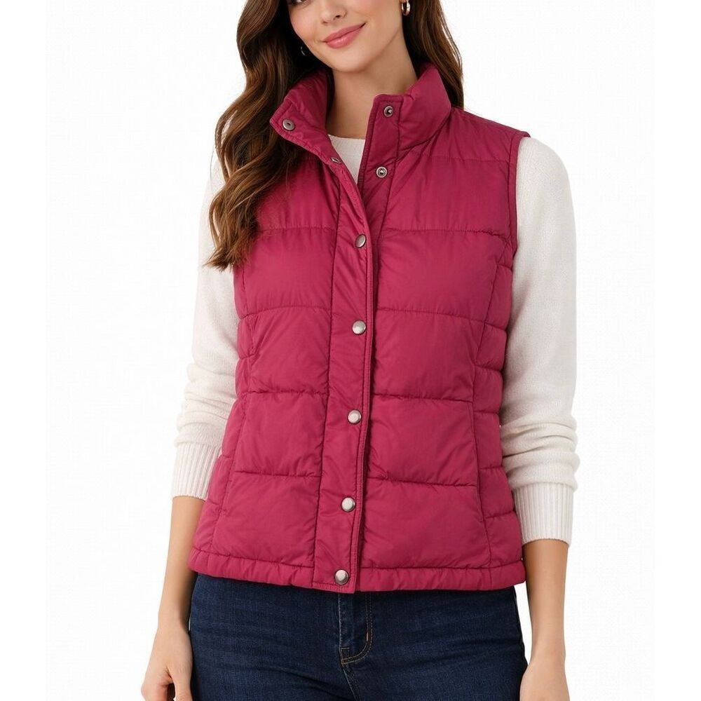Lands’ End pink down fill puffer vest size M 8-10
